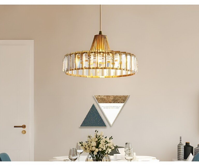Sizzling Lights Crystal Golden Round Shaped Glass & Metal Hanging Light (Pack of 1)