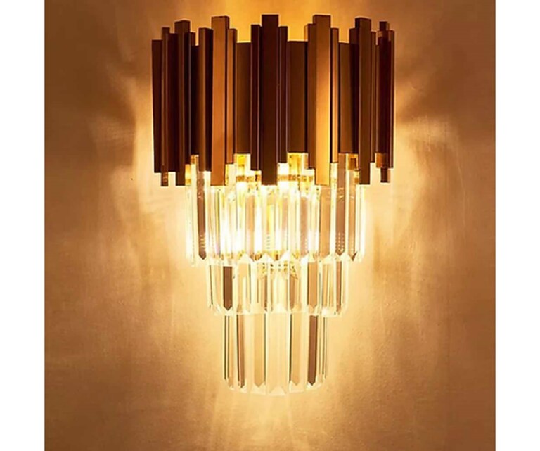 Sizzling Lights Stepper Crystal Matt Black Mild Steel Wall Sconces Wall Light for Living/Bedroom/Dining Room (Pack of 1)