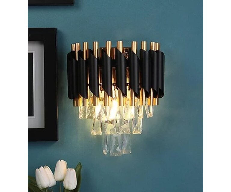 Sizzling Lights Spike Crystal Black & Gold Mild Steel Wall Sconces Wall Light for Living/Bedroom/Dining Room (Pack of 1)