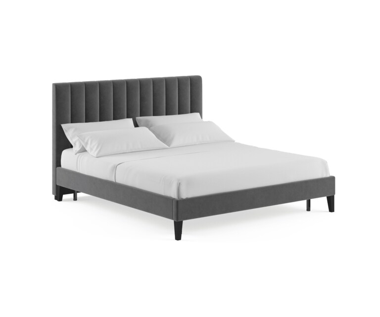 LeatherOn Nova Velvet Upholstered Queen Size Bed without Storage in Grey Colour