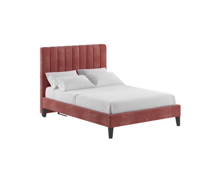 LeatherOn Nova Velvet Upholstered King Size Bed without Storage in Pink Colour