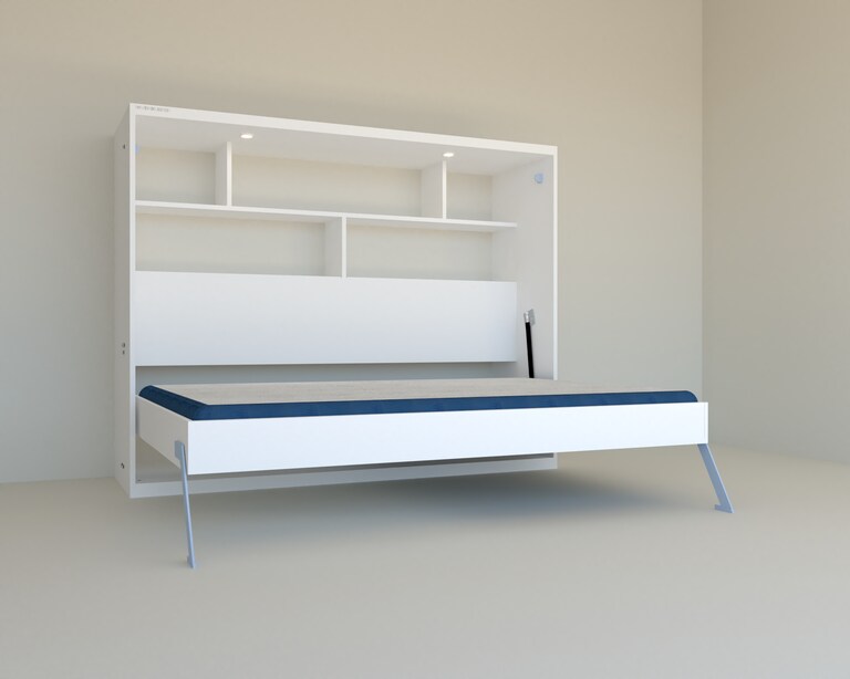 InvisibleBed IB Engineered Wood Double Horizontal Bed with Storage in White Colour (72 x 48 In)