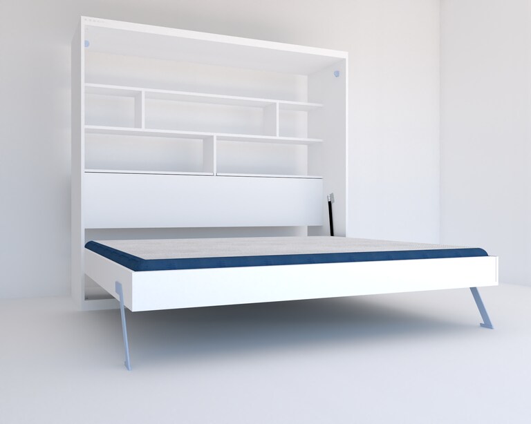 InvisibleBed IB Engineered Wood Queen Size Horizontal Bed with Storage in White Colour (72 x 60 In)