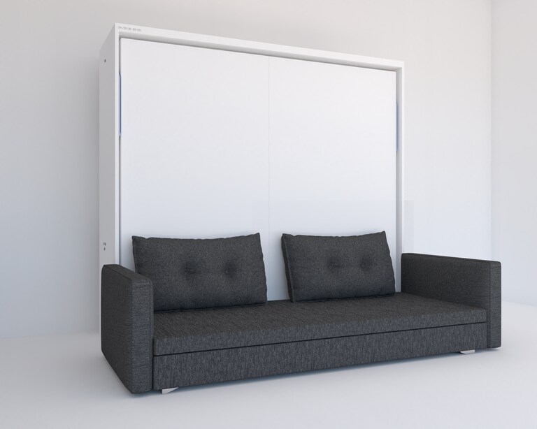 InvisibleBed IB Engineered Wood Queen Size Horizontal Bed with Storage & Sofa in White Colour (72 x 60 In)