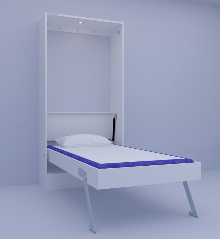InvisibleBed IB Engineered Wood Single Vertical Bed without Storage & Sofa in White Colour (36 x 78 In)