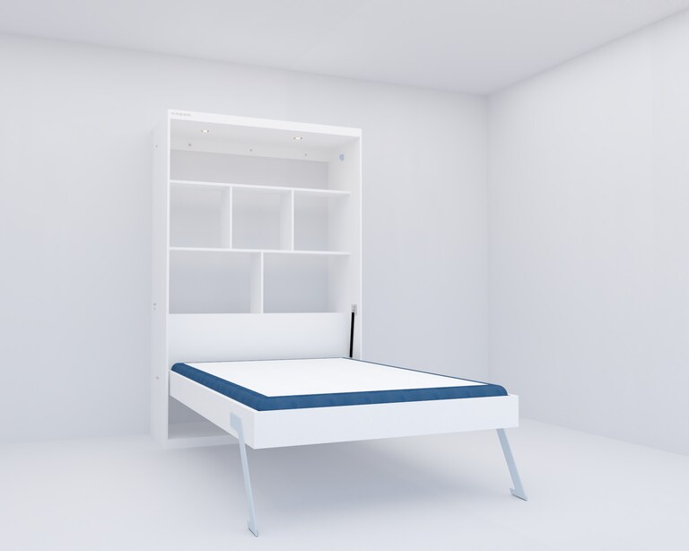 InvisibleBed IB Engineered Wood Double Vertical Bed with Storage in White Colour (48 x 78 In)