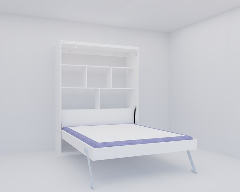 InvisibleBed IB Engineered Wood Queen Size Vertical Bed with Storage in White Colour (60 x 78 In)