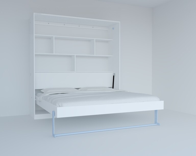 InvisibleBed IB Engineered Wood King Size Vertical Bed with Storage in White Colour (72 x 78 In)