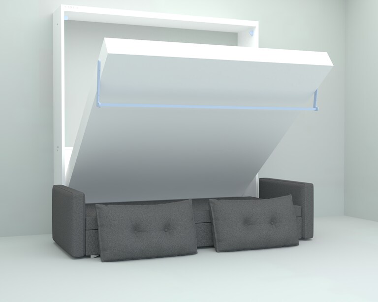 InvisibleBed IB Engineered Wood King Size Vertical Bed with Sofa in White Colour (72 x 78 In)