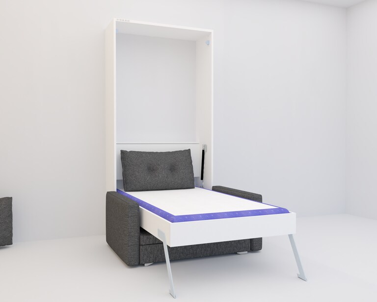 InvisibleBed IB Engineered Wood Single Vertical Bed with Sofa in White Colour (36 x 72 In)