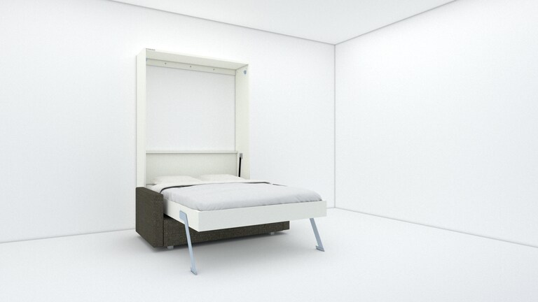 InvisibleBed IB Engineered Wood Double Vertical Bed with Sofa in White Colour (48 x 78 In)