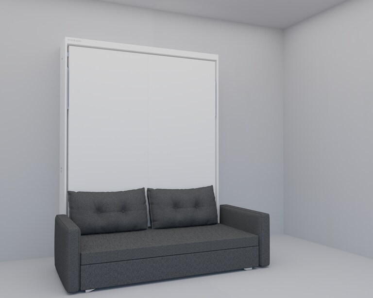 InvisibleBed IB Engineered Wood Queen Size Vertical Bed with Sofa in White Colour (60 x 78 In)