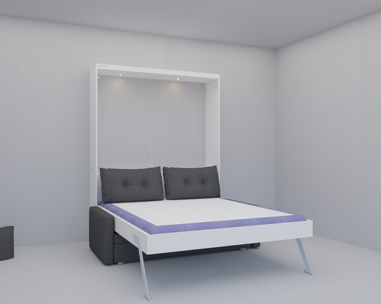 InvisibleBed IB Engineered Wood Queen Size Vertical Bed with Sofa in White Colour (60 x 72 In)