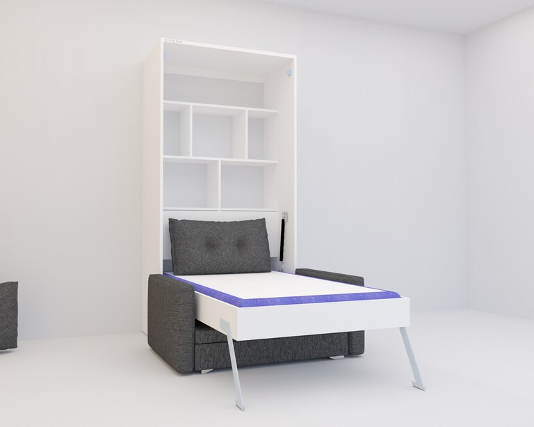 InvisibleBed IB Engineered Wood Single Vertical Bed with Storage & Sofa in White Colour (36 x 78 In)