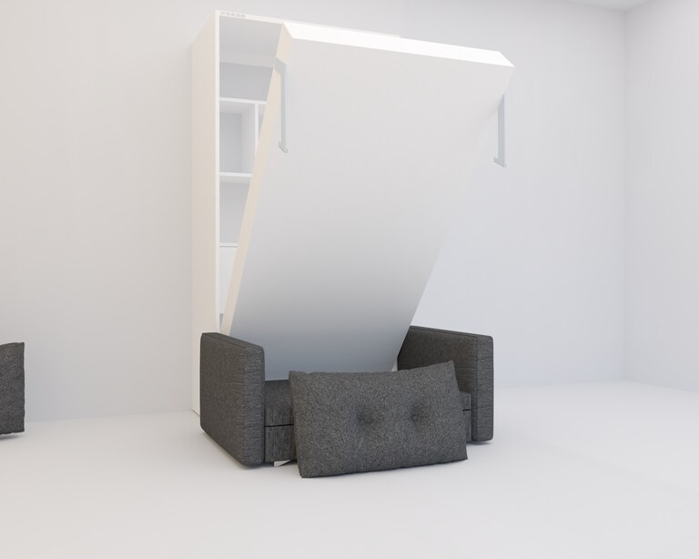 InvisibleBed IB Engineered Wood Single Vertical Bed with Storage & Sofa in White Colour (36 x 72 In)