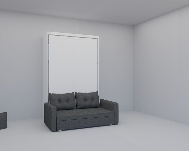 InvisibleBed IB Engineered Wood Double Vertical Bed with Storage & Sofa in White Colour (48 x 78 In)