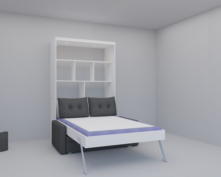 InvisibleBed IB Engineered Wood Double Vertical Bed with Storage & Sofa in White Colour (48 x 72 In)