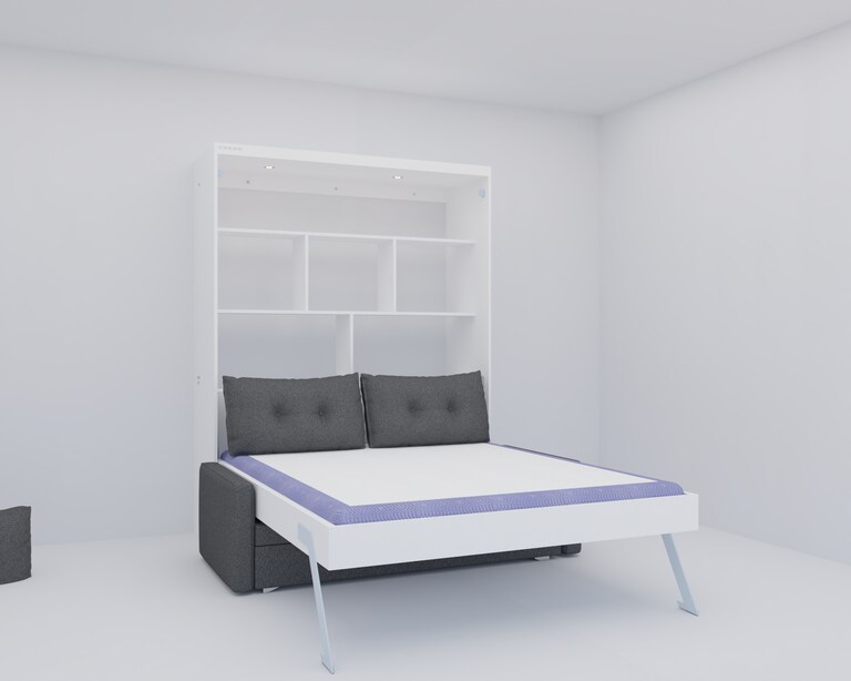 InvisibleBed IB Engineered Wood Queen Size Vertical Bed with Storage & Sofa in White Colour (60 x 78 In)