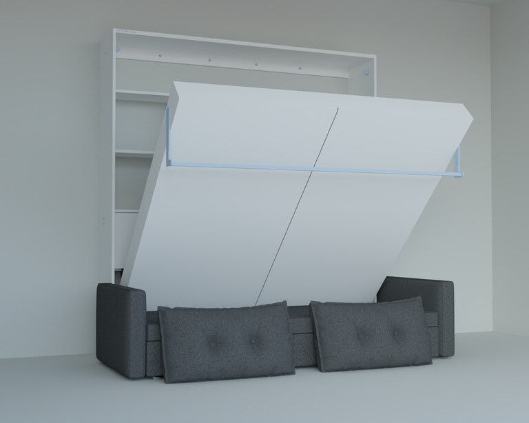 InvisibleBed IB Engineered Wood King Size Vertical Bed with Storage & Sofa in White Colour (72 x 72 In)