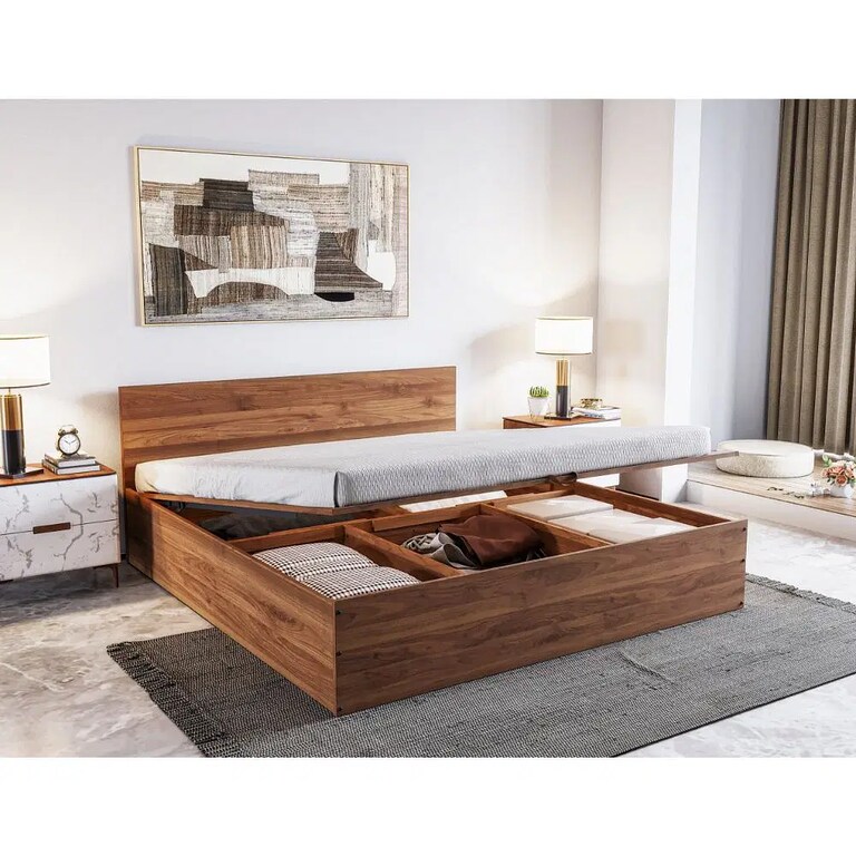 Wakefit Taurus Engineered Wood King Size Bed with Hydraulic Storage in Columbian Walnut Colour