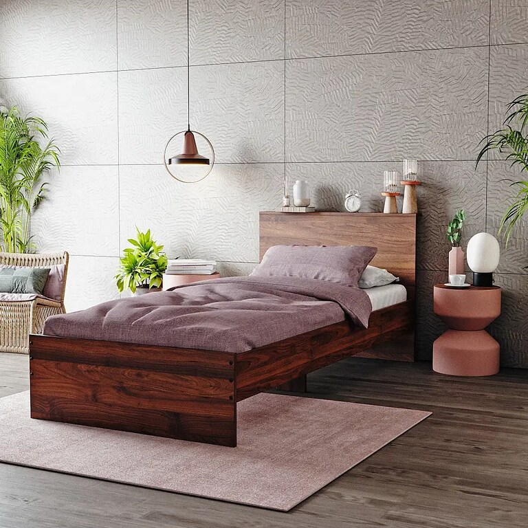 Wakefit Taurus Engineered Wood Single Size Bed without Storage in Columbian Walnut Colour