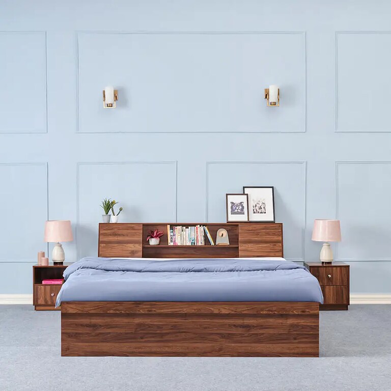 Wakefit Orion Engineered Wood Queen Size Bed with Storage without Upholstery in Columbian Walnut Colour