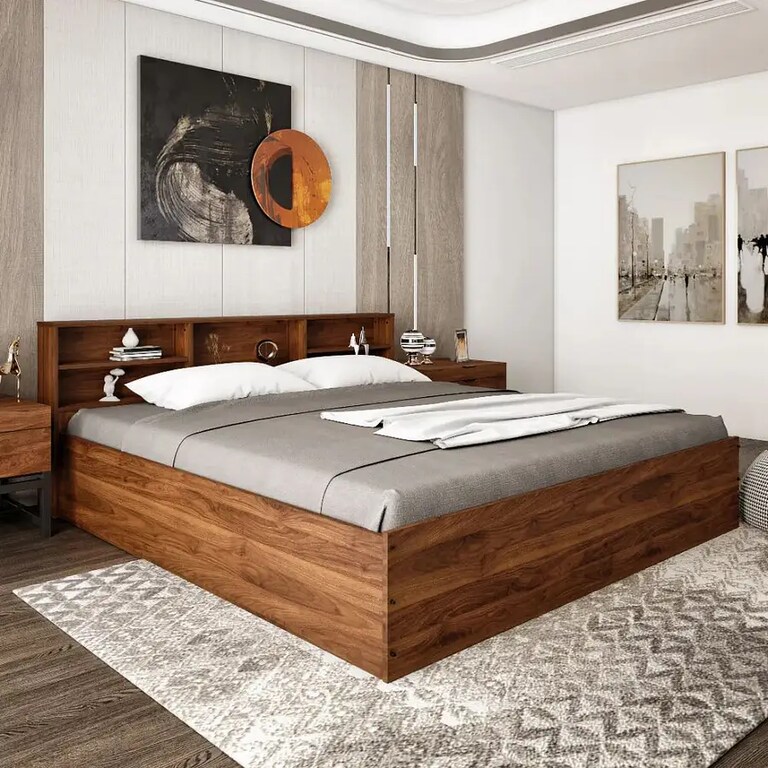 Wakefit Petra Engineered Wood Queen Size Bed with Storage in Columbian Walnut Colour