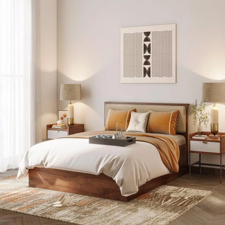 Wakefit Taurus Engineered Wood Upholstered Queen Size Bed with Storage in Columbian Walnut Colour