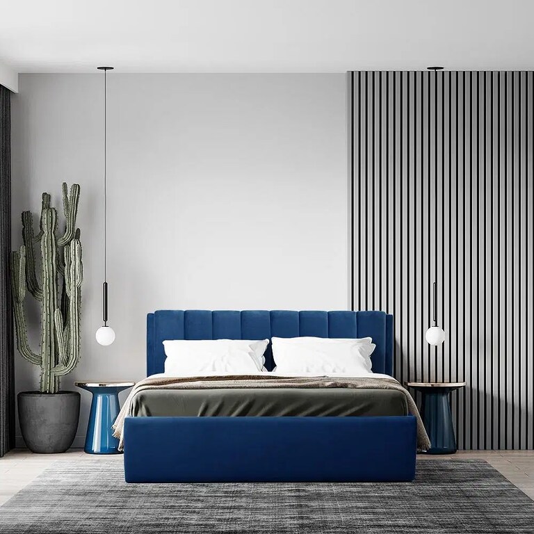 Wakefit Antho Solid Sheesham Wood King Size Bed with Storage in Velvet Blue Colour