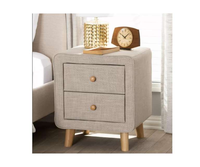 LeatherOn Cyrus Velvet Upholstered Bedside Table in Beige Colour with Double Drawer
