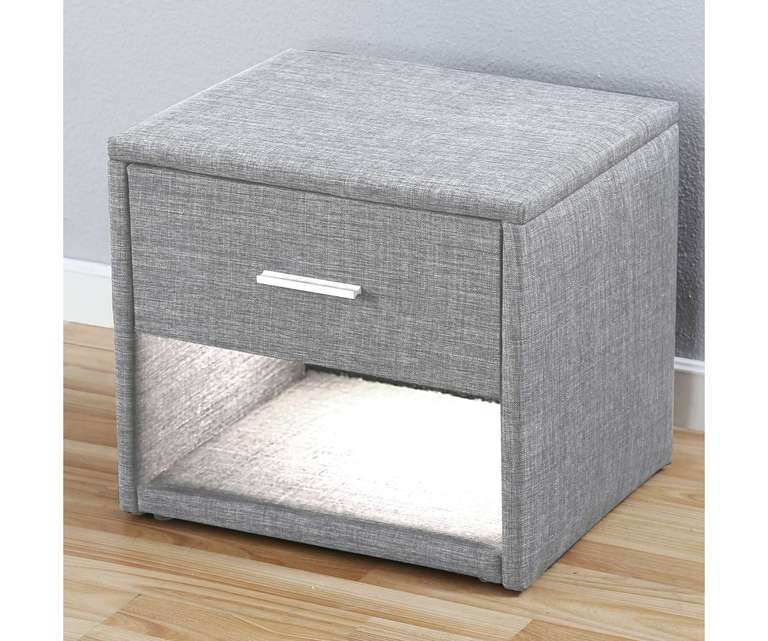 LeatherOn Yuko Velvet Upholstered Bedside Table in Grey Colour with Single Drawer