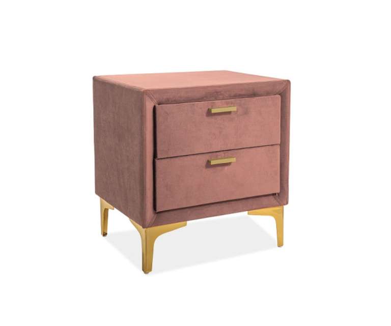LeatherOn Persia Velvet Upholstered Bedside Table in Pink Colour with Double Drawer