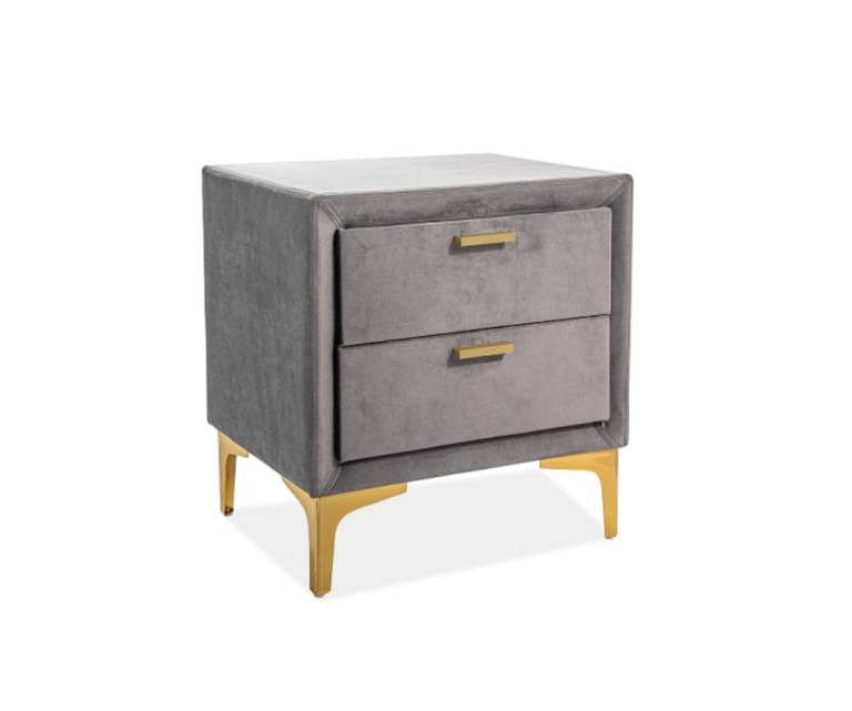 LeatherOn Persia Velvet Upholstered Bedside Table in Grey Colour with Double Drawer
