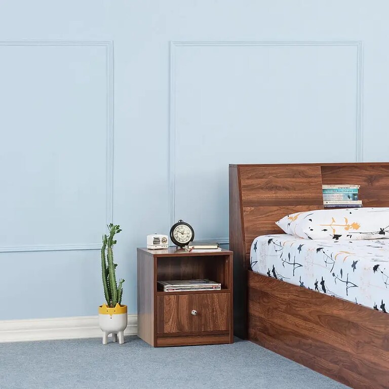 Wakefit Elara Engineered Wood Bedside Table in Columbian Walnut Finish with Single Drawer