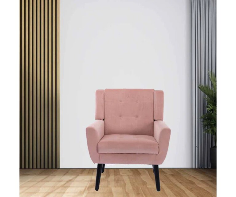 LeatherOn Micky Velvet Fabric Lounge Chair in Pink Colour