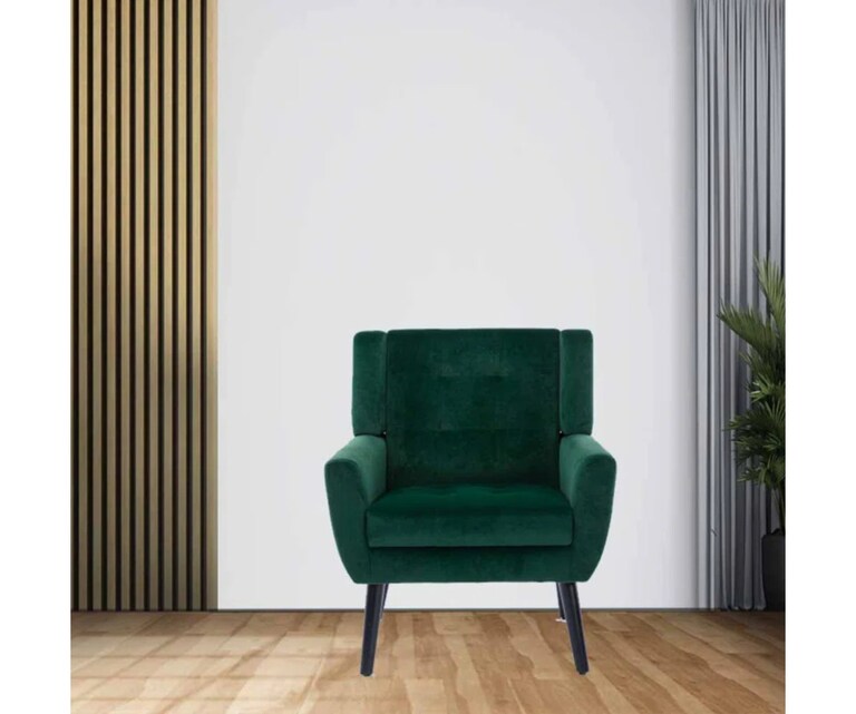 LeatherOn Micky Velvet Fabric Lounge Chair in Green Colour