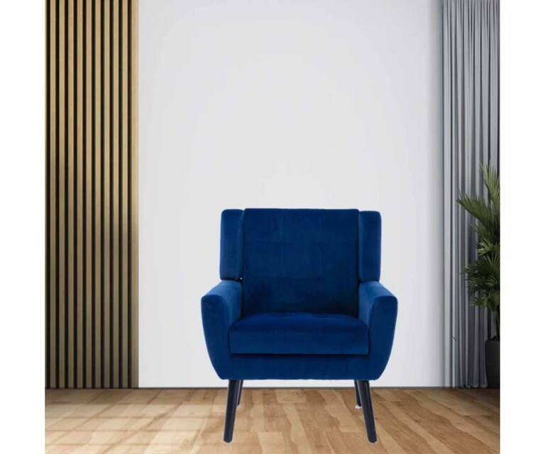 LeatherOn Micky Velvet Fabric Lounge Chair in Blue Colour