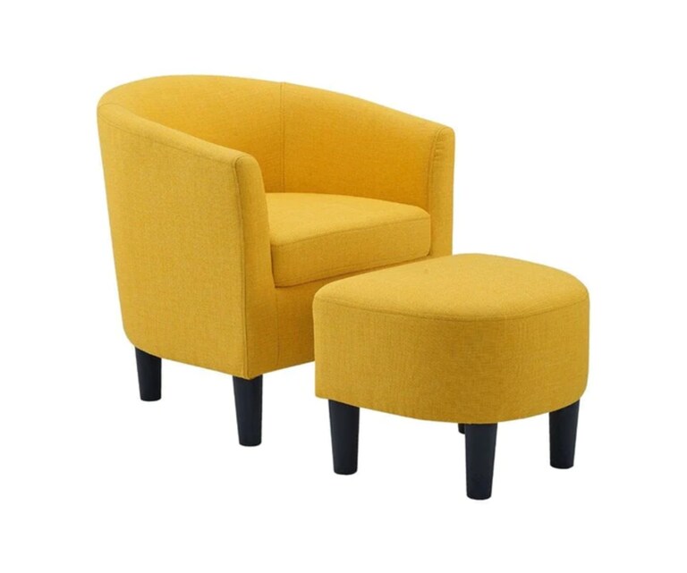 LeatherOn Pitts Velvet Fabric Wing Chair with Ottoman in Yellow Colour