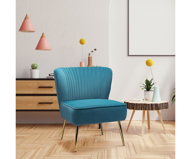LeatherOn Cleo Velvet Fabric Accent Chair in Blue Colour