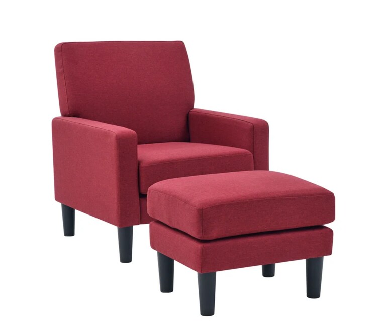 LeatherOn Lapwai Velvet Fabric Wing Chair with Ottoman in Burgundy Colour