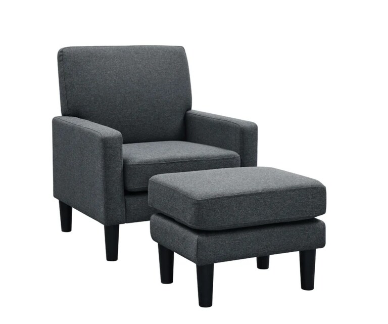 LeatherOn Lapwai Velvet Fabric Wing Chair with Ottoman in Grey Colour