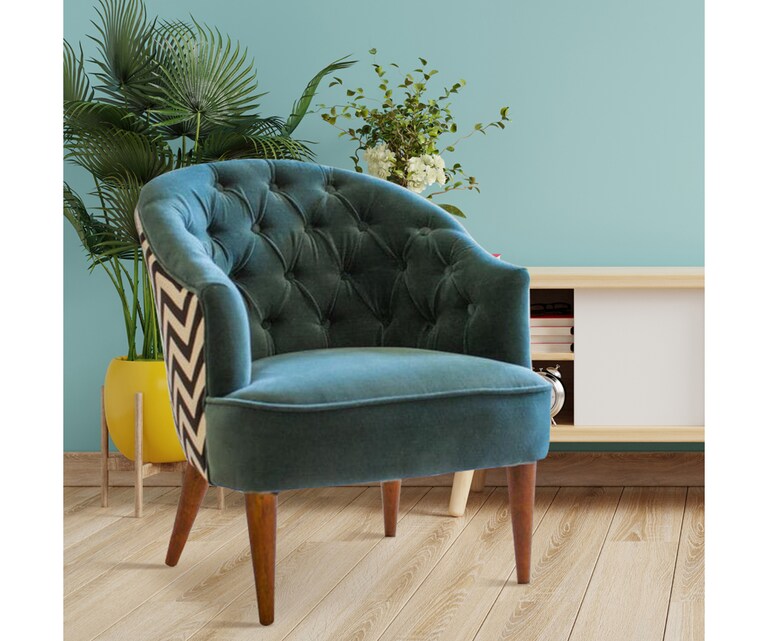 LeatherOn Mary Velvet Fabric Lounge Chair in Teal Colour