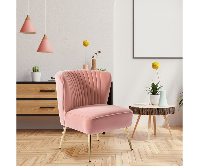 LeatherOn Cleo Velvet Fabric Accent Chair in Pink Colour
