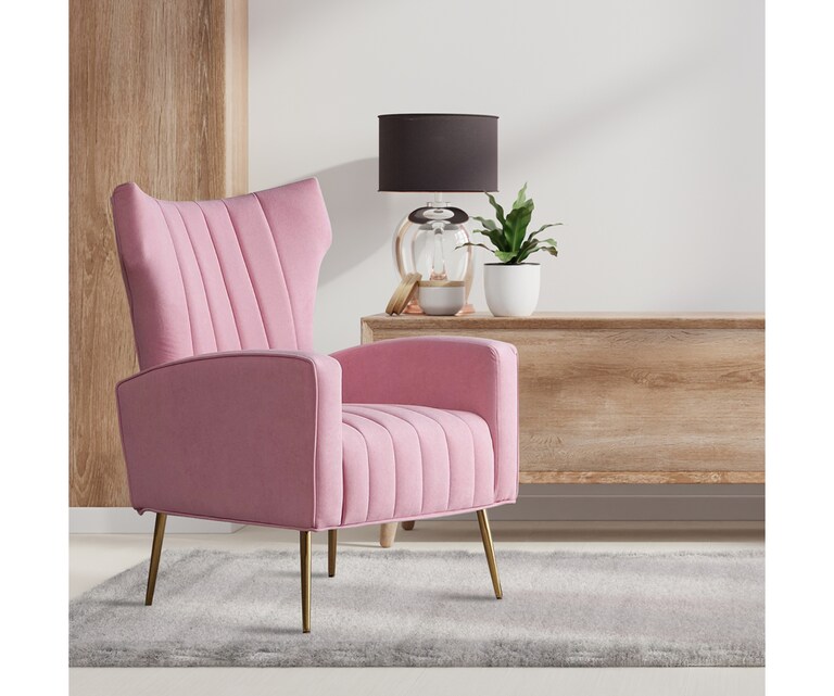 LeatherOn Adona Velvet Fabric Accent Chair in Pink Colour