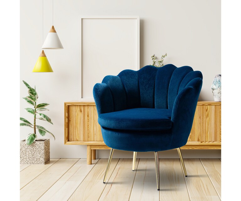 LeatherOn Adoree Velvet Fabric Accent Chair in Blue Colour