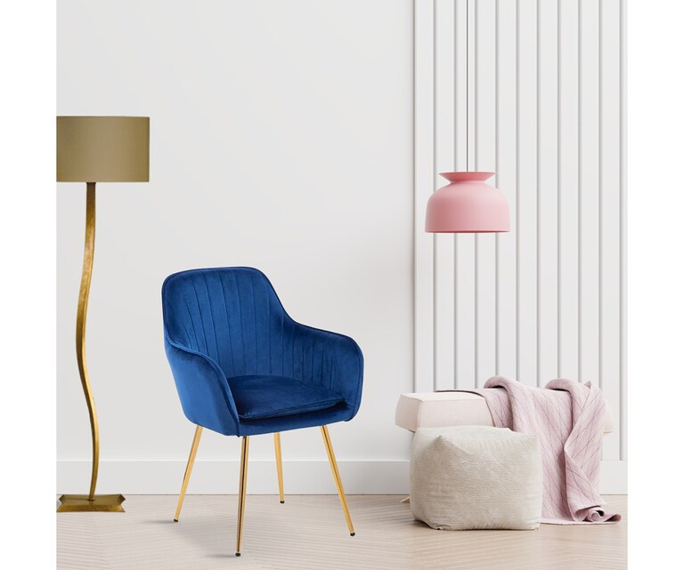 LeatherOn Euclid Velvet Fabric Accent Chair in Blue Colour