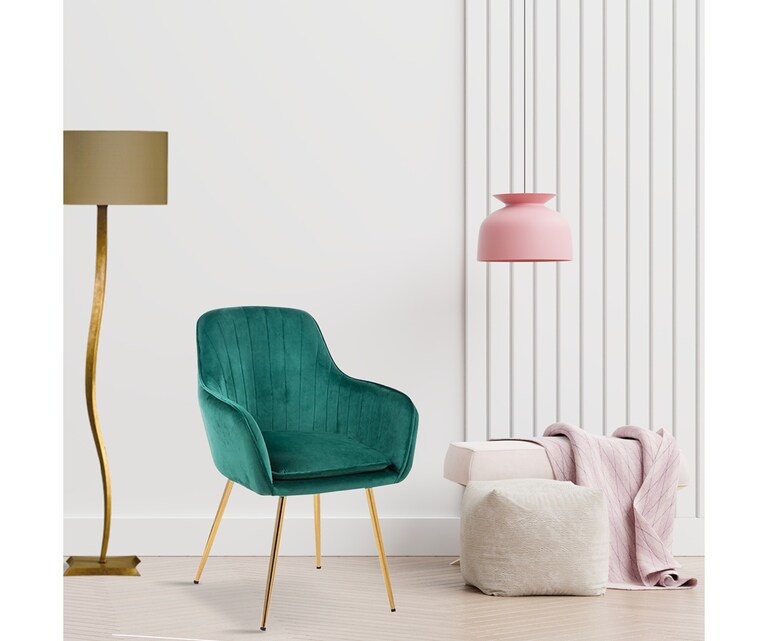 LeatherOn Euclid Velvet Fabric Accent Chair in Green Colour