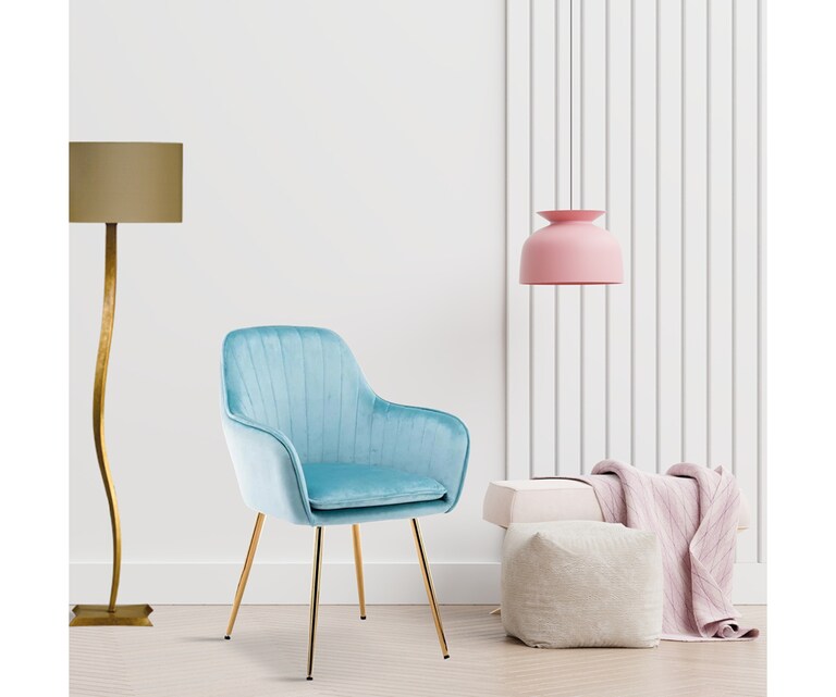 LeatherOn Euclid Velvet Fabric Accent Chair in Sky Blue Colour