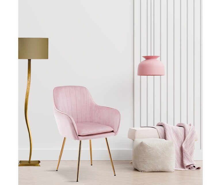 LeatherOn Euclid Velvet Fabric Accent Chair in Pink Colour