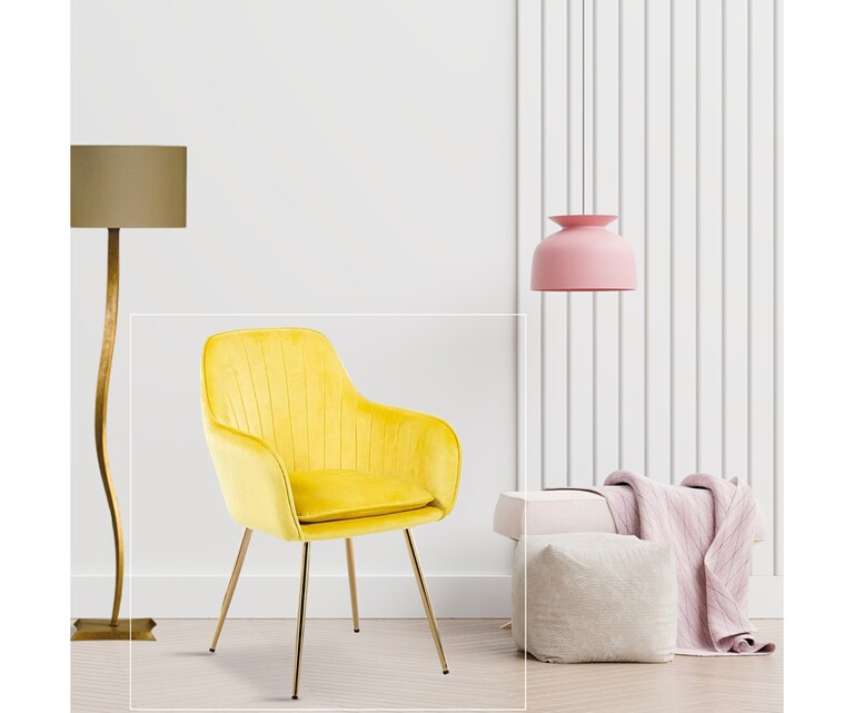 LeatherOn Euclid Velvet Fabric Accent Chair in Yellow Colour